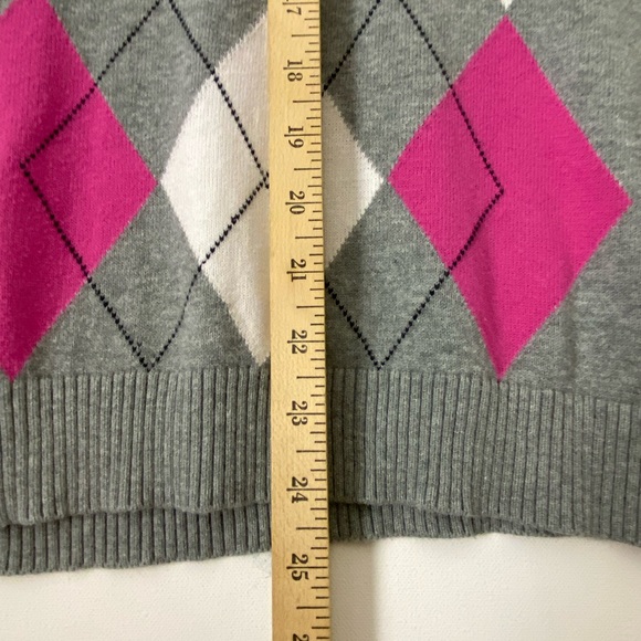 Izod Womens Gray & Pink V-Neck Argyle Golf Sweater SzL (sku153) - Picture 8 of 13